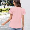 MOLERANI Blouses for Women Dressy Casual Tops Business Work Short Ruffle Sleeve Cute Summer Shirts Trendy Outfits 2025 (Pink, XL)