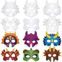 Woanger 36 Pcs Color Your Own Dinosaur Masks DIY Paper Masks Craft with Elastic Ropes for Cos Dinosaur Birthday Party Favors