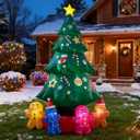 9ft Christmas Tree Decoration with Gingerbread Men Inflatable Outdoor Indoor Decor, Giant Blow Up Weatherproof Xmas Decorations for Yard, Built-in LED Rotating Light for Gardern Lawn Winter Holiday