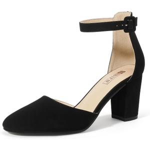 IDIFU IN3 Closed Toe Heels for Women High Chunky Block Heels Women's Pumps Comfortable Dressy Wedding Bride Party Homecoming Prom Work Shoes Fashion Ankle Strap Round Toe Dress Shoes Size US 8.5