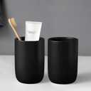 Matte Black Toothbrush Holders for Bathrooms - 2 Cups Ceramic Toothbrush Toothpaste Holders Set, Black Bathroom Tumbler Cups Reusable Toothbrush Cup Black Mouthwash Cup, Bathroom Counter Organizer