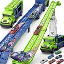 Truck Car Toys for 3, 4, 5, 6, 7, 8 Years Old Kids, Carrier Truck Race Track Toys, Foldable Transport Car Toys with 2 Foldable Race Tracks, 6 Metal Cars, Birthday Gifts for Toddler Boys Girls
