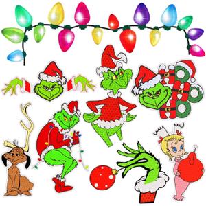 70Pcs Christmas Reflective Magnets Set - 7 Pcs Christmas Car Decals with Colorful Bulb Light Refrigerator Garage Magnet Decals Decoration for Cute Xmas Holiday