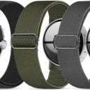 Stretchy Bands Compatible with Google Pixel Watch, 1/3 Pack Adjustable Elastic Nylon Strap for Women & Men (3P-Black+Army Green+Grey)