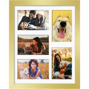 11x14 Collage Picture Frame, 4x6 Collage Picture Frame, Displays Five 4x6 inch Photos, or 11x14 (Without Mat) Wall Decor Wall Hanging or Tabletop, Gold.