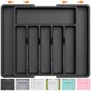 Lifewit Large Silverware Drawer Organizer, Expandable Utensil Tray for Kitchen, BPA Free Flatware and Cutlery Holder, Adjustable Plastic Storage for Spoons Forks Knives, Large, Black