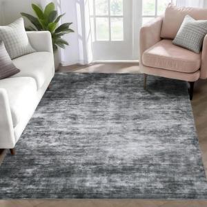 Washable Area Rugs, 3x5 Non-Slip Boho Large Area Rugs for Living Room, Bedroom, Machine Washable Vintage Rug, Indoor Floral Print Carpet for Home Decor, Kid & Pet Friendly Mat (Light Black)