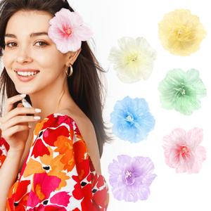 6Pcs Hawaiian Flower Hair Clips For Women,Artificial Tropical Flower Hair Pin, Hawaii Party Wedding Decorations For Summer Beach Vacation Hair Styling Designs (3.5IN)