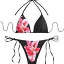 SEGT Women's 2 Piece Floral Print Halter Neck Tie Bikini Set Triangle String Thong Swimsuit Summer Bathing Suits for Women Small