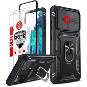 LeYi Compatible for Samsung Galaxy S20 FE 5G Case: [NOT FIT S20] Galaxy S20 FE Case with Slide Camera Cover + [2 Packs] Tempered Glass Screen Protector, Military-Grade Phone Case with Kickstand, Black