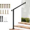 VIVOSUN Outdoor Handrail, 3 Step Stair Handrail, 40" x 39" Fits 1 to 3 Steps, Wrought Mattle Iron Stair Railing with Single Curved End for Concrete Steps, Porch Steps, One-Step Assembly, Black