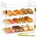 3-Tier Acrylic Countertop Bakery Display Case with Auto-Close Spring Door & Handle, 19.5"x10.2"x16.9" Clear Food Pastry Display Case for Bread, Dessert, Cookies, Donuts, Bakery, Coffee Shop