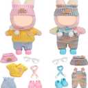 2 x 17cm Doll Clothes - 10PCS Cute Dolls Clothes and Shoes,Hat, 6.7 Inches Woolen Crochet Suit,Strap Jumpsuit, with Scarf Glasses - Adorable Pink Blue Dolls Accessories (NoDoll) (10 Piece Set - Mixed)
