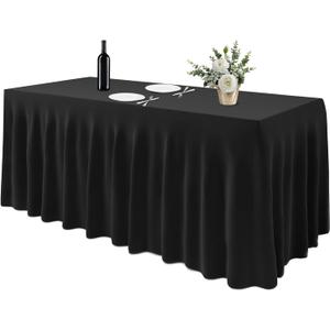 EMART Rectangle Table Skirt for 6ft, Black Spandex Tablecloth Wrinkle Resistant Cover for Banquet Wedding Birthday Party