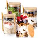 DWTS DANWEITESI Overnight Oats Containers with Lids,16oz Overnight Oats Jars 4 Pack, Oatmeal Cups,Glass Meal Prep Containers with Lids