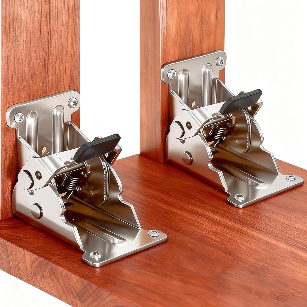 2 Pack Folding Brakcets, 0-90-180 Self-Lock Hinge with Screws, Heavy Duty Extension Support Bracket Self Locking Folding Hinge for Table Legs Furniture