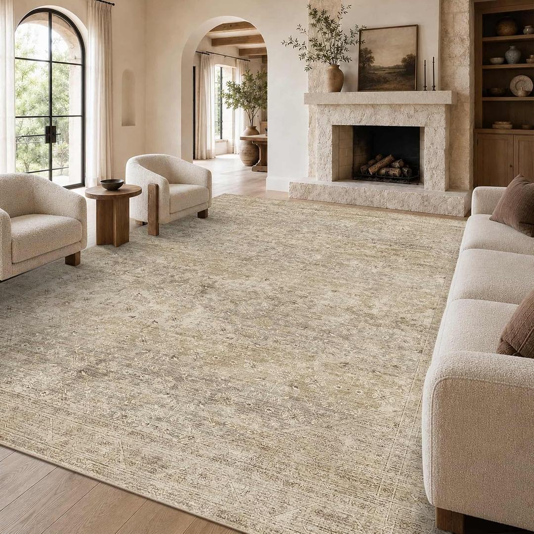 10x14 Washable Boho Area Rug, Non-Slip Living Room Carpet