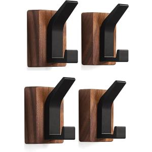 4 Pack Heavy Duty Towel Hooks for Wall Hanging Wood Black Rustproof Coat Rack Wall Mount Wall Hooks Bag Key Hat Hanger