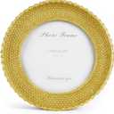 Cuspin 6x6 Round Picture Frame, Vintage Gold 6 inch Circle Frame Rattan Textured Hand-Crafted Resin Photo Frames with Glass Front for Tabletop Display & Wall Hanging, Retro Design Home Decor