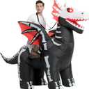 One Casa Inflatable Costume Adult,Blow Up LED Light Eyes Skeleton Dragon Suit,Ride On Halloween Costumes for Men Women