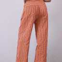 Women Loose Striped Wide Leg Pants Casual Drawstring Low Waist Pants Baggy Contrast Lounge Pants Straight Leg Trouser (Pink, M)