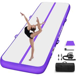 Air Mat Tumble Track, Gymnastics Mats Tumbling Track with Electric Air Pump for Home Use Cheerleading Training Kids Gym Yoga (6.6ftx3.3ftx4inch, Purple)