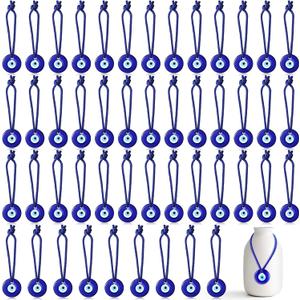 Jexine 50 Pcs Turkish Blue Evil Eye Beads Charms Evil Eye Pendants Crafting Glass Beads Wall Car Mirror Hanging Decor with Ropes for Home Decorative Ornaments Keychain Jewelry (1'')