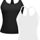 MathCat Workout Tank Tops for Women with Built in Bra, Sleeveless Gym Tops Seamless Racerback Athletic Yoga Shirts 2 Pack (X-Large, Black & White)