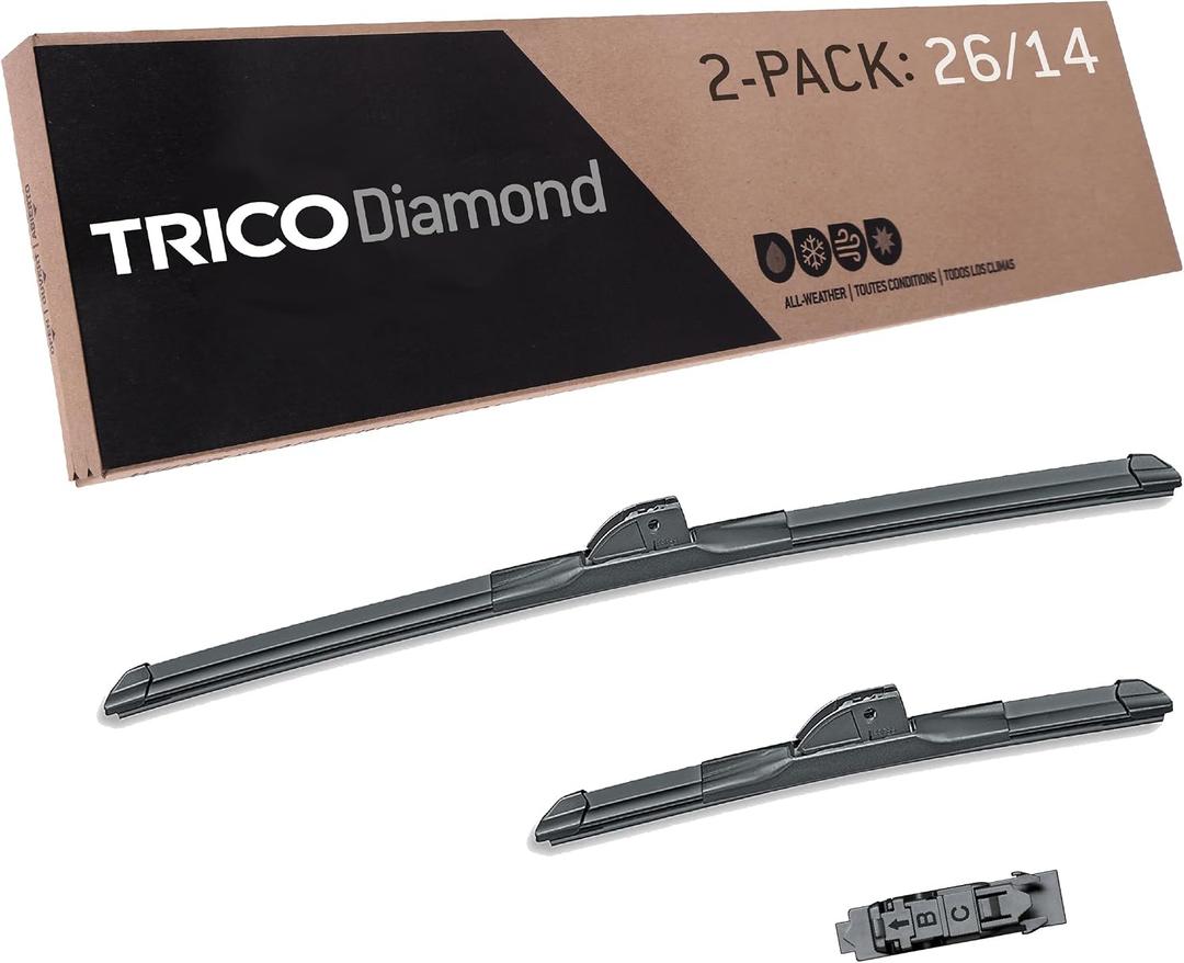 TRICO Diamond 26" + 14" Super Premium Automotive Replacement Windshield Wiper Blades (Set of 2), Passenger and Driver Side All-Weather Beam Wiper Blades for Select Vehicle Models (Item #25-2614)