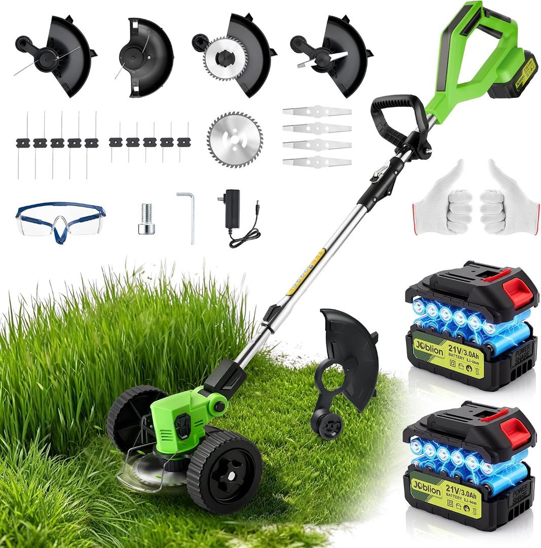 Cordless Weed Wacker, 20000RPM Battery Powered Weed Eater with Wheels