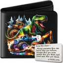 Kids Wallet for Boys with Card, Teen Boys Wallet for Kids Ages 4-5-6-7-8-9-10-11-12-13-14-15-16, Leather Wallet for Teen Boy, Dinosaur Monster Truck Teenage Teenager Youth Gifts Christmas Birthday