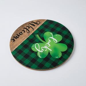St. Patrick's Day Shamrock Door Sign Lucky Shamrock Wooden Door Wreath for Front Doors Green Irish Clover Welcome Hanging Signs for Spring Holiday Party Home Wall Hanger Farmhouse Indoor Outdoor Decor