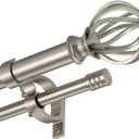 Double Curtain Rods for Window 36-72", Brushed Nickel Double Curtain Rods with Round Cage & Barrel Finials, Adjustable Double Rod Curtain Rod, 1-Inch Front and 5/8 Inch Back Double Drapery Rod