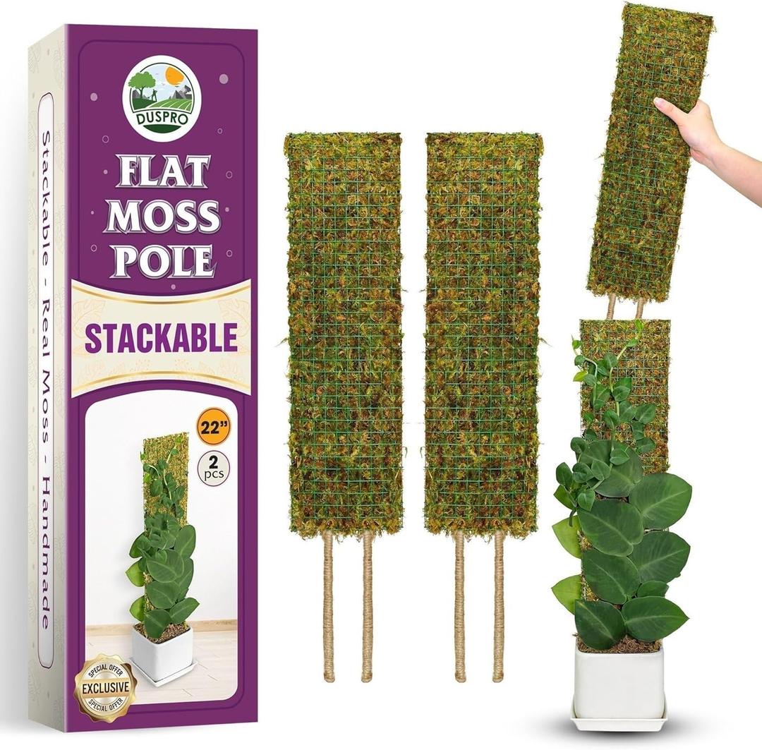 DUSPRO Flat Mesh Moss Poles for Climbing Plants Monstera Stackable Moss Pole for Plants with Real Moss Moss Plant Pole for Potted Plants Handmade Moss Stick for Indoor Plants Grow Upward 2 Pack 22
