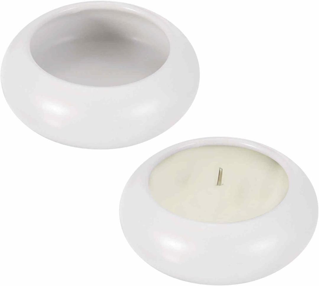 MECCANIXITY Pebble Tealight Candle Holders, 2 Pack Handcrafted Ceramic Tea Light Holder for Home Decor, Garden, Table Centerpiece, Wedding, Desk Shelf Decor, White