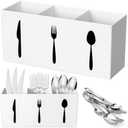 Suzile Acrylic Cutlery Storage Organizer Bin Silverware Caddy Countertop Knife Spoon and Fork Holder Kitchen 3 Section Tableware Storage Box for Cabinet Indoor Home Flatware Dining Room (White,M)