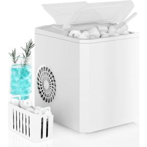 DUMOS Countertop Ice Maker, Portable 1.5L Ice Machine with Self-Cleaning, 26.5lbs/24H Fast Ice Making, 9 Bullet Ice Cubes in 6 Mins, 2 Size Options, Quiet Compact Ice Maker, White