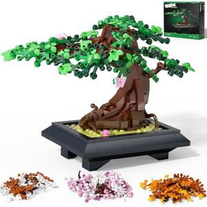 Bonsai Tree Building Sets - 4 in 1 Four Seasons Bonsai DIY Building Blocks Toy, Artificial Bonsai Tree Plants for Home Decor, Table, Desk, Office - Christmas Day Gift for Kids and Adults