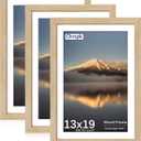 13x19 Poster Frame, Display Pictures 11X17 with Mat or 13x19 Without, Wall Hanging Frames, Natural Oak, 3 Pack