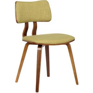 Armen Living Jaguar Mid-Century Dining Chair in Walnut Wood and Green Fabric (Single)