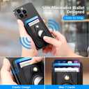 nuoku Leather Magnetic Card Holder, Intended for Magsafe Wallet Compatible with Airtag Holder, Magnetic Wallet for iPhone 15/14/13/12 Series, Not for 13 Mini/12 Mini, Max Hold 7 Cards (Black)