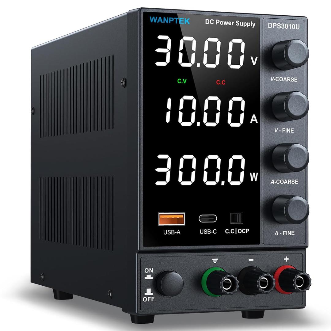 DC Power Supply Variable 0-30V 0-10A, Adjustable Switching Regulated Bench Power Supplies with Encoder Coarse & Fine Knob, 3.6A USB & Type-C Quick-Charge, OCP Overcurrent Protection