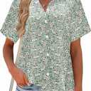 Zeagoo Women Linen Button Down Shirts Short Sleeve Blouse Business Casual Tops Dressy Summer Outfits (Small, Green Ditsy)