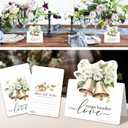 2 x 50Pcs 3D Christmas Wedding Table Decor Cards - Advice and Wishes for Mr and Mrs, Blank Guest Message Notes with Stand, Romantic Wishes Cards for Wedding Table Decor (Bells and Flowers)
