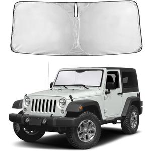 EcoNour Windshield Sunshade Compatible for Jeep Wrangler 1997-2015 2016 2017, Sun Visor for Front Windshield & Window Sun Shade Cover, UV Heat Blocker & Protector, Car Accessories
