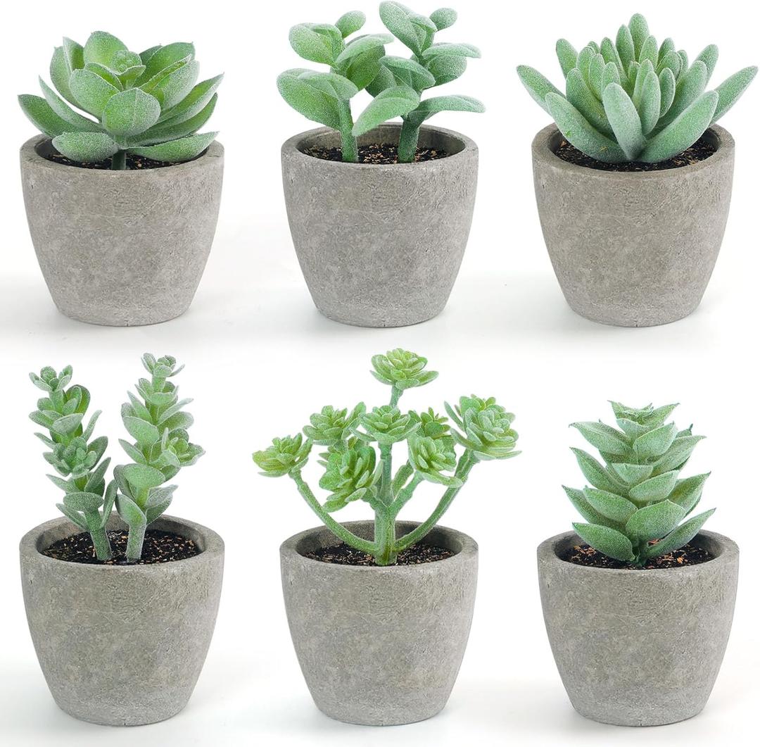 DomeStar 6PCS Succulents Plants Artificial, Small Fake Plants in Pots for Bedroom Aesthetic Living Room Shelf Bathroom Decor Office Desk Accessories (Green)