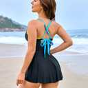 Blooming Jelly Womens One Piece Swim Dress Color Block Tummy Control Swimsuits Tie Knot Crisscross Back Bathing Suit (Black, L)