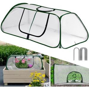 Garden Rows Accelerator Plants Cover-Garden Greenhouse with Roll-up Zipper Door,Thicker PE Cover for Indoor Outdoor Vegetable Fruits Rows - 45" L x 22" W x 16" H (White, 1 Pack)