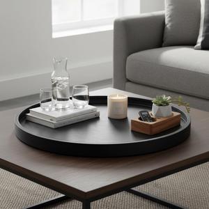 30x30 Inch Round Ottoman Tray - Faux Leather Large Serving Tray for Couch/Coffee Table, Family Dinner, Picnic, Party Decor (30 inch Black)