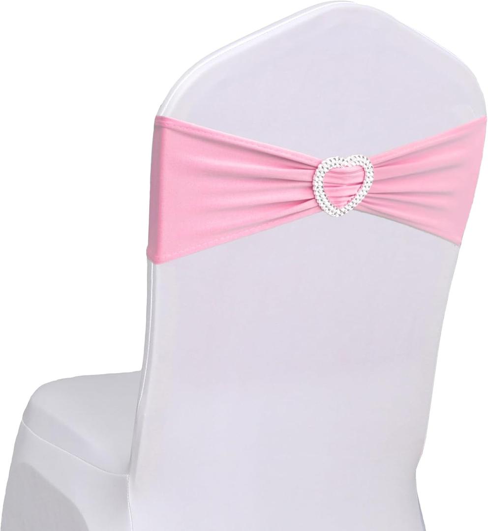 Pink Chair Sashes Bows 30 Pack Spandex Pink Sashes for Chairs Universal Elastic Chair Sashes Bands with Heart Buckle Slider for Banquet Wedding Party Decorations